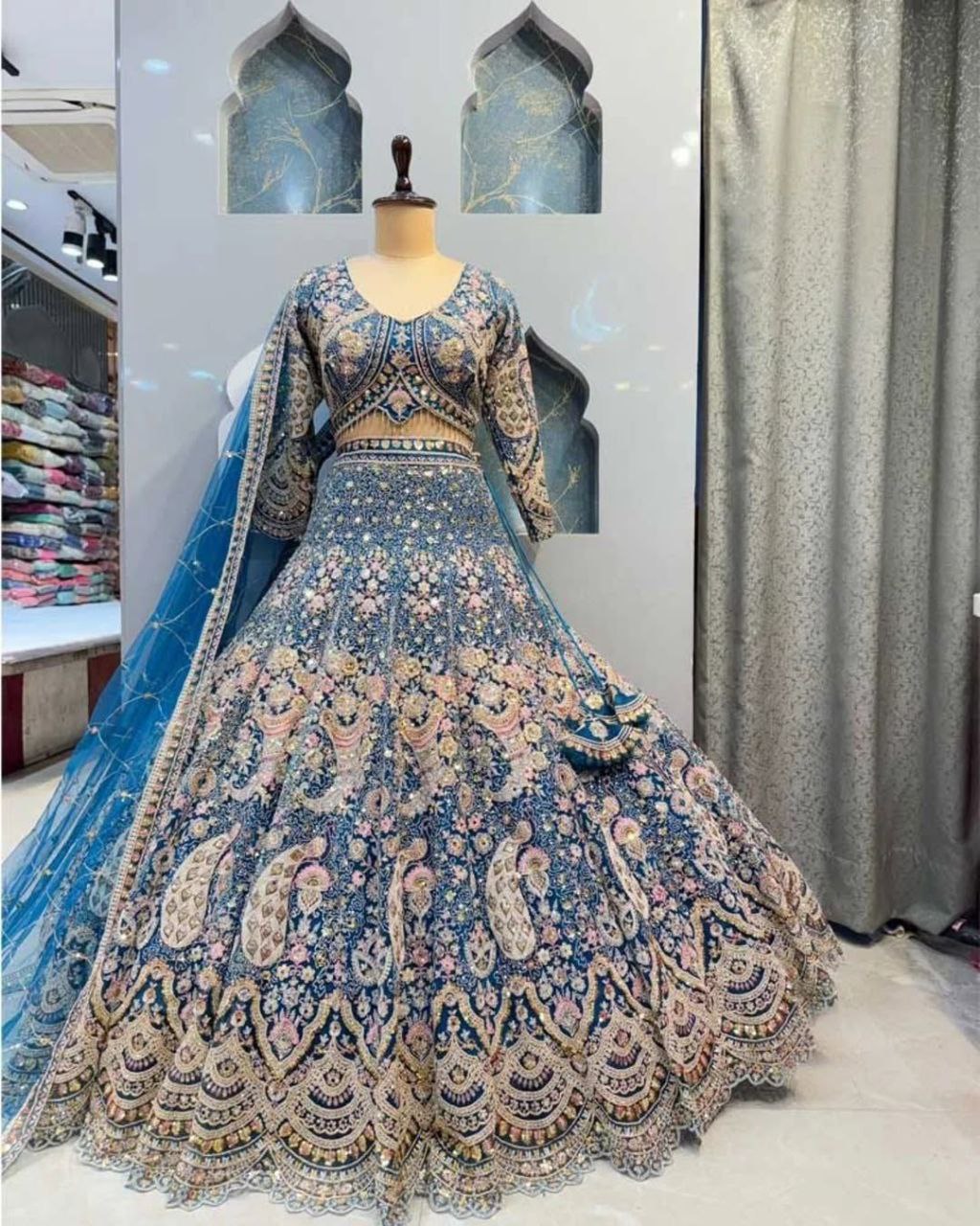 Wedding Wear Pista Color Net Coding Work Lehenga Choli