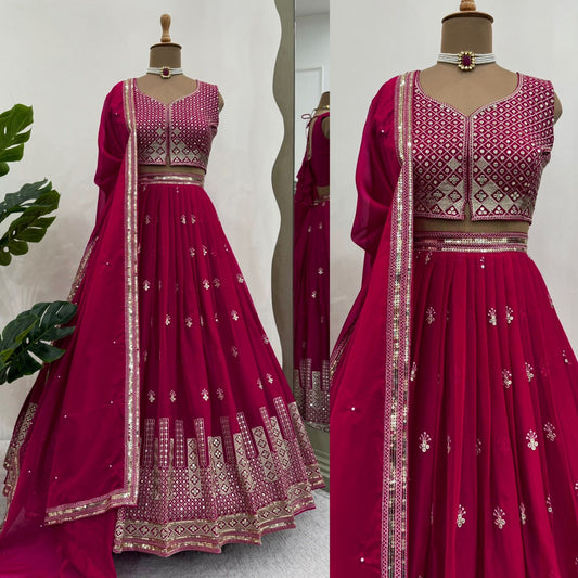 Tuby Organza Silk Sequence Work Cherry Color Lehenga Choli