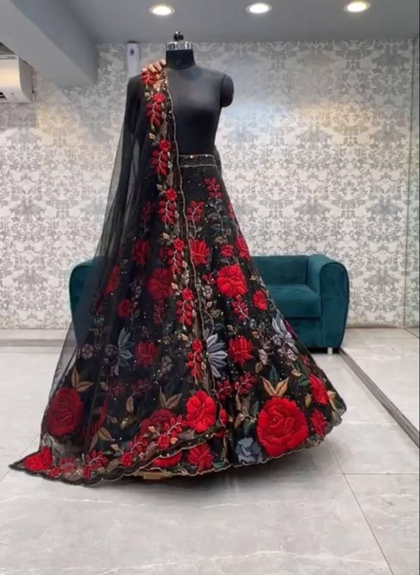 Gorgeous Black Sequence And Embroidery Work Party Wear Lehenga Choli