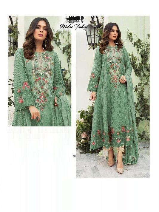 Pak Green Color Straight Cut Semi Stitched Suit