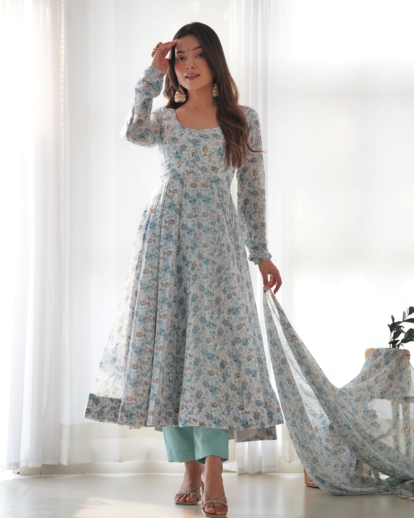 Beautiful Chiffon Printed Full stitched Gown