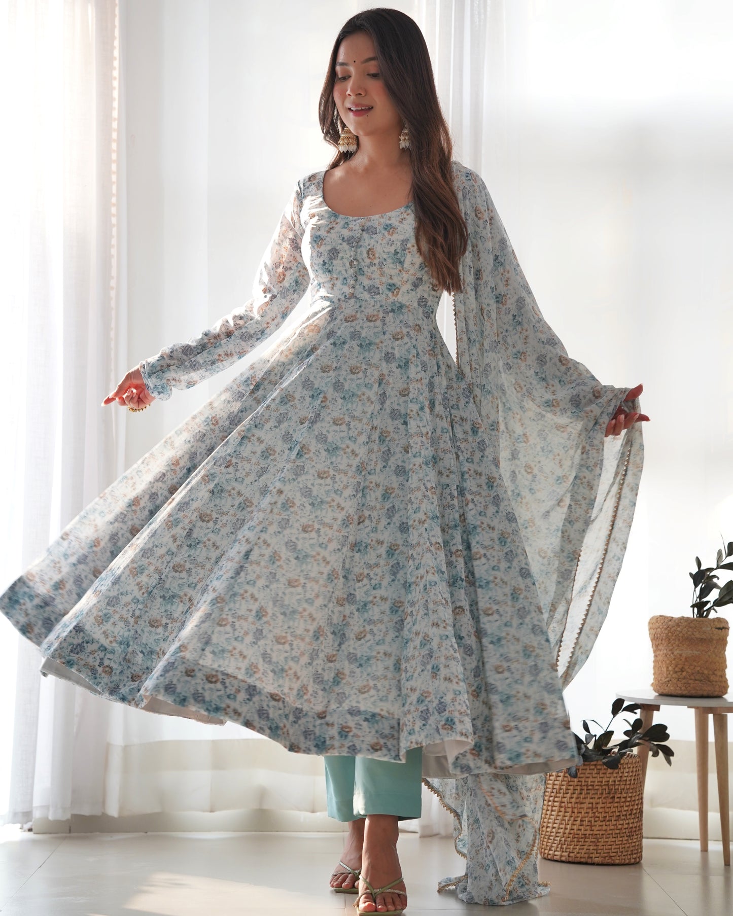 Beautiful Chiffon Printed Full stitched Gown