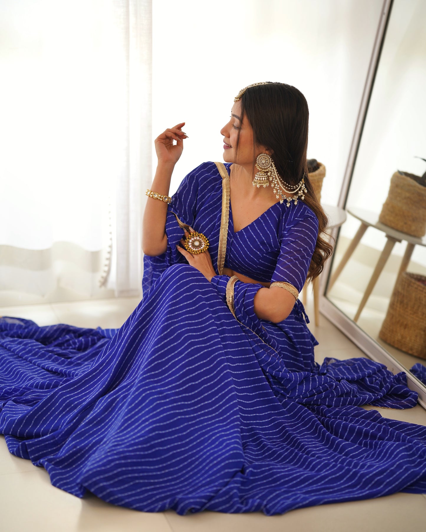 Blue Georgette Leheriya Style Ready to Wear Lehenga Choli