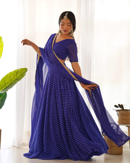 Blue Georgette Leheriya Style Ready to Wear Lehenga Choli