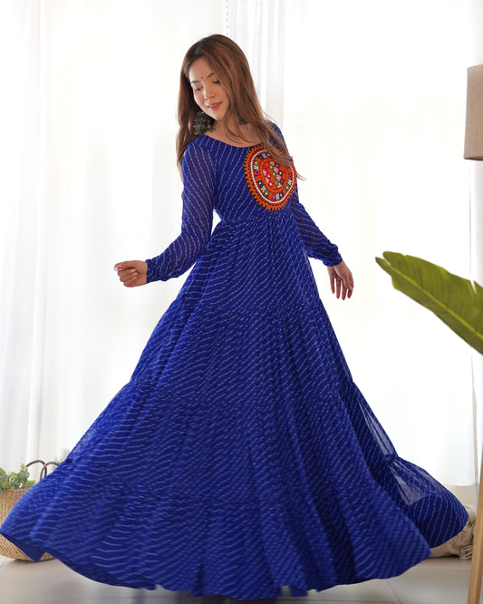 Navratri Wear Georgette Laheriya Print Fabric Long Flair Anarkali Gown