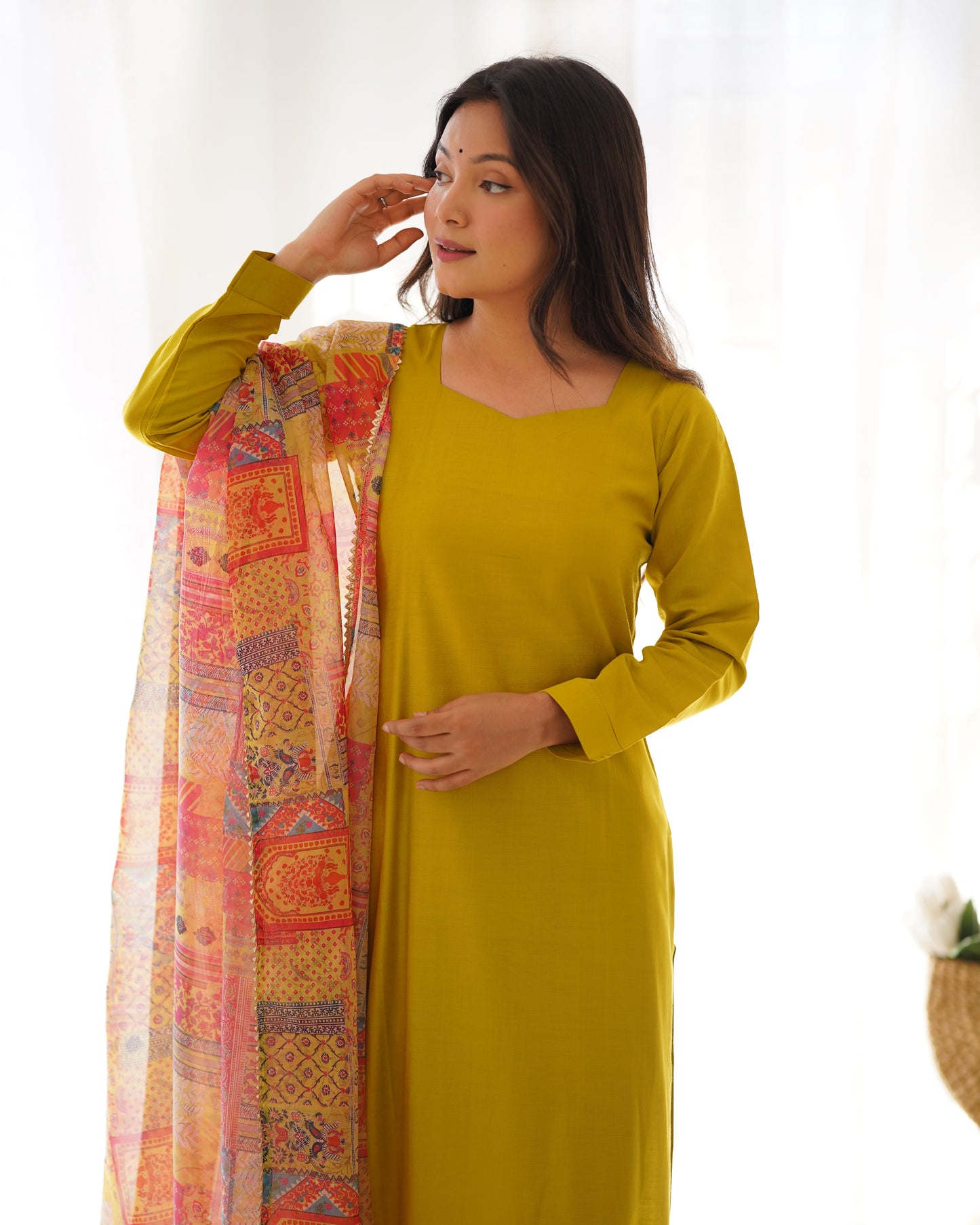 Attractive Yellow Colour  Viscose straight Kurta With Dupatta