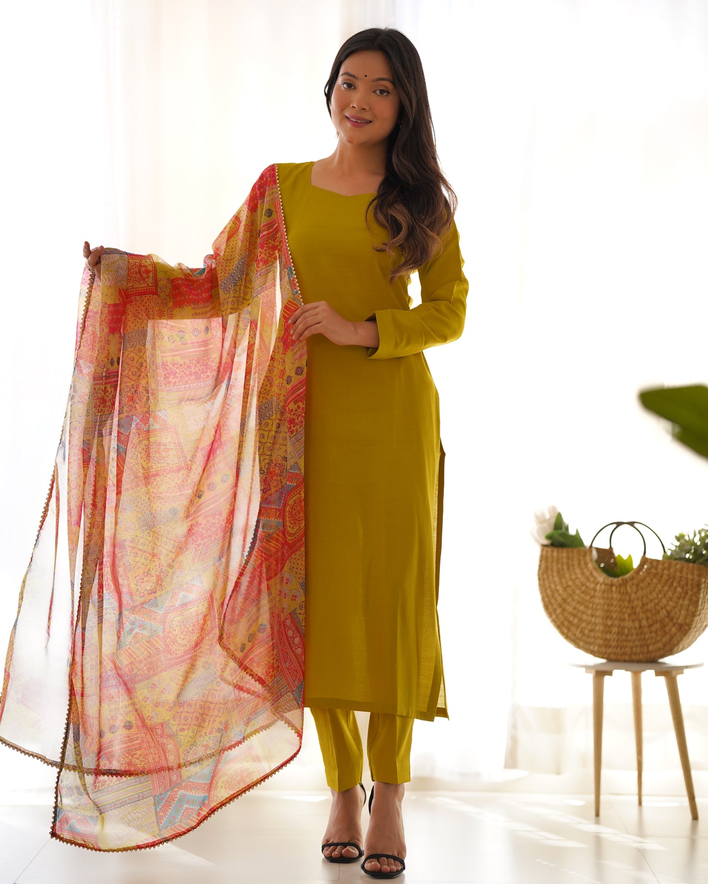 Attractive Yellow Colour  Viscose straight Kurta With Dupatta