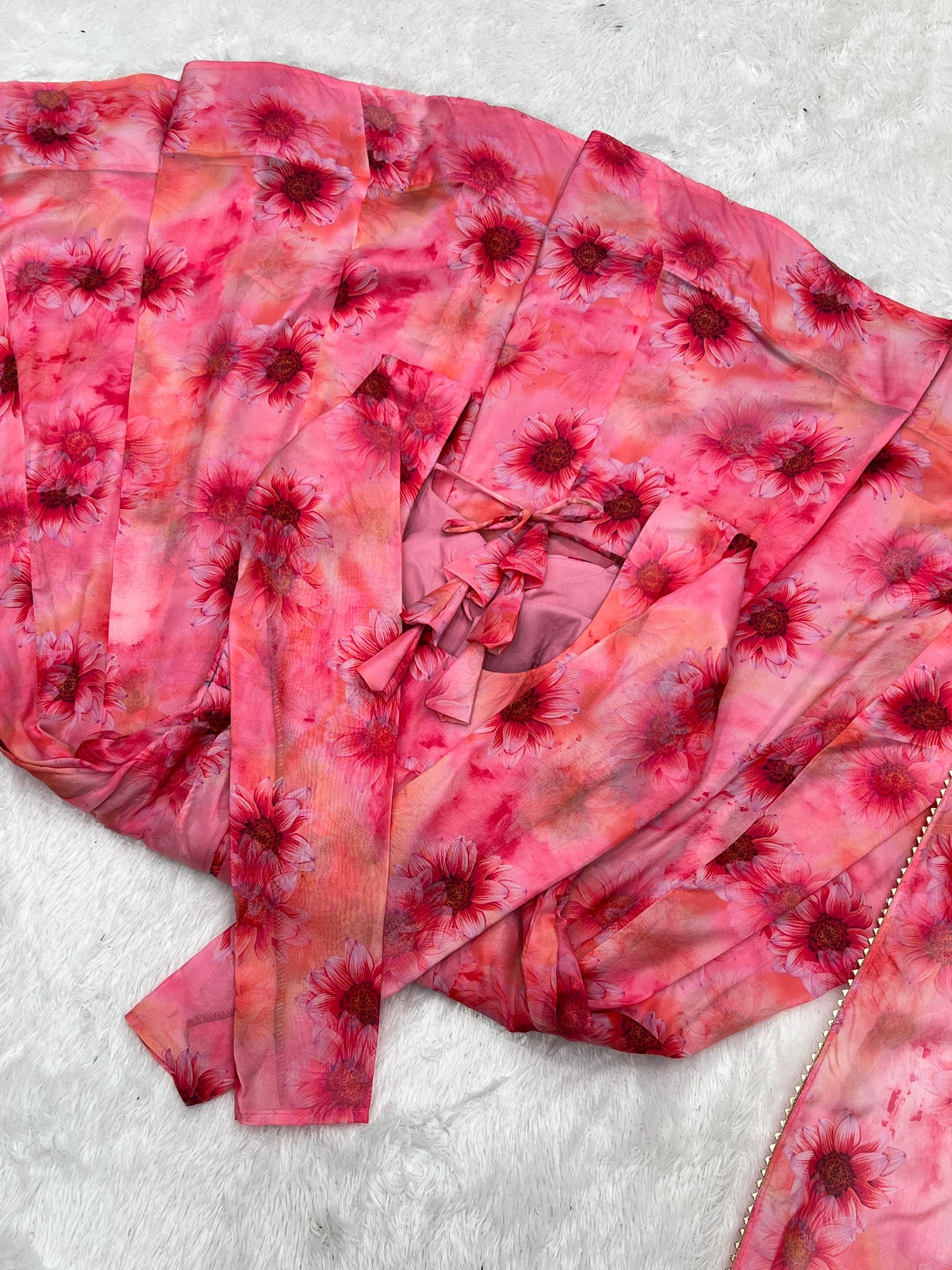 Pink Organza Silk Floral Printed Gown