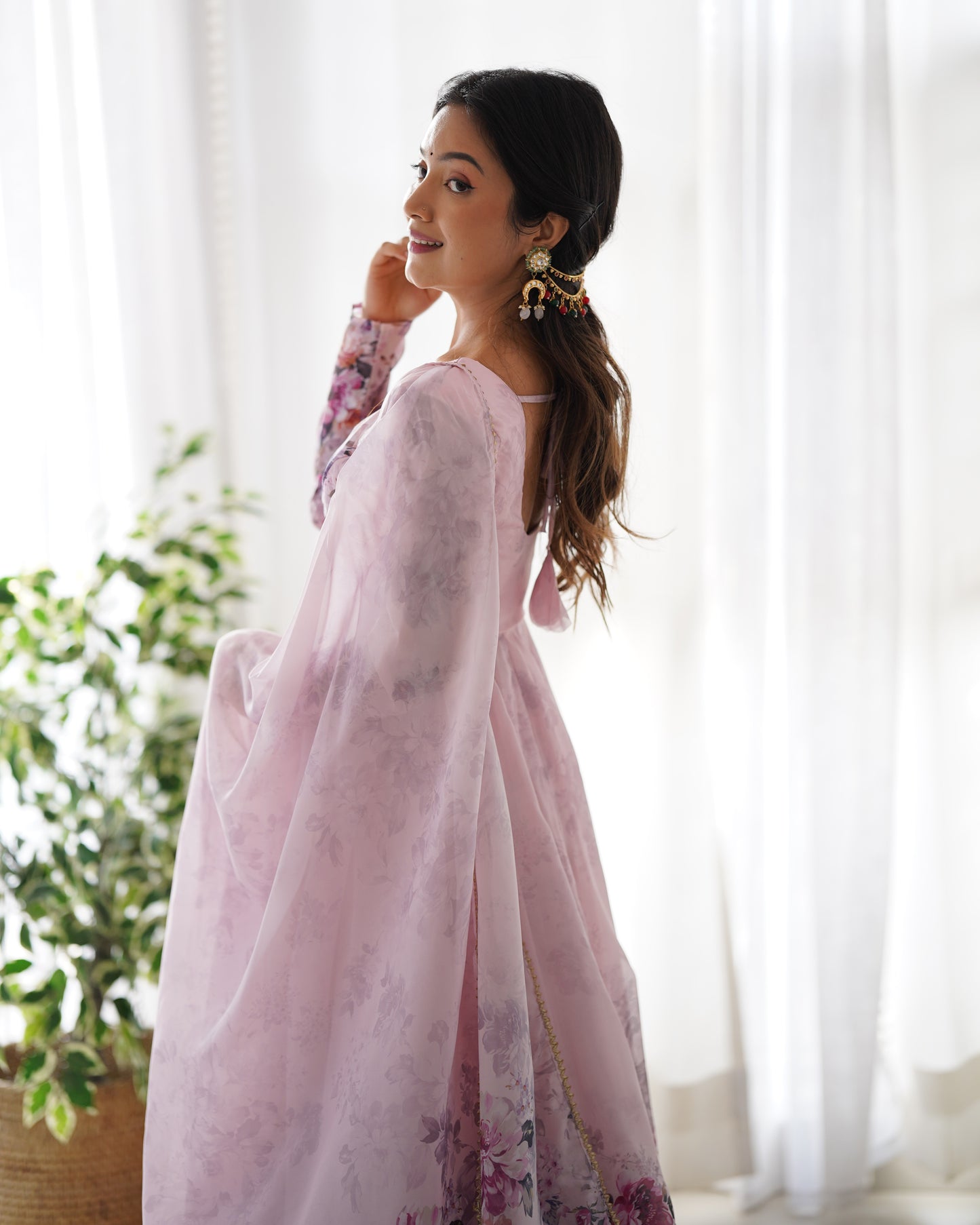 Pink Organza Silk Anarkali Gown
