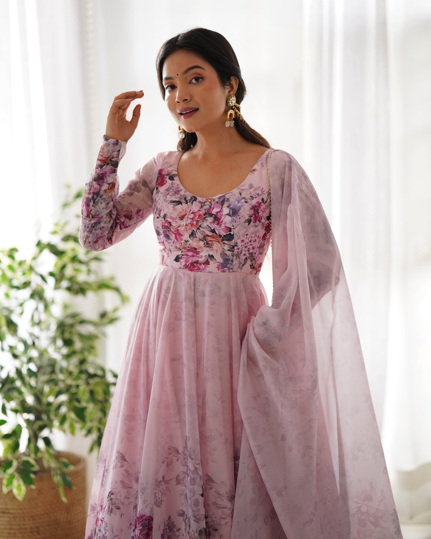 Pink Organza Silk Anarkali Gown