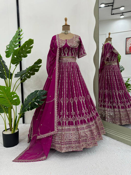 Wedding Wear Magenta Color Georgette Embroidered Lehenga Choli