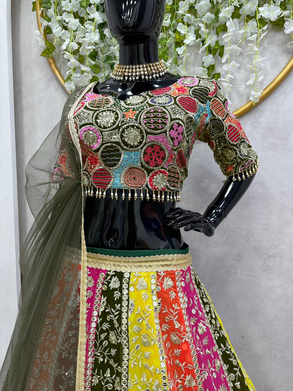 Multi Color Georgette Semi Stitched Lehenga Choli For Women