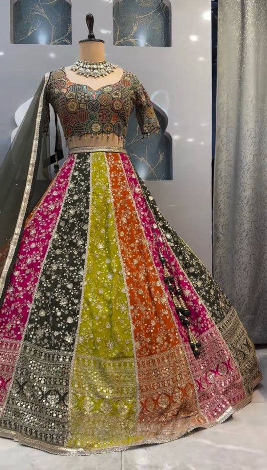 Multi Color Georgette Semi Stitched Lehenga Choli For Women