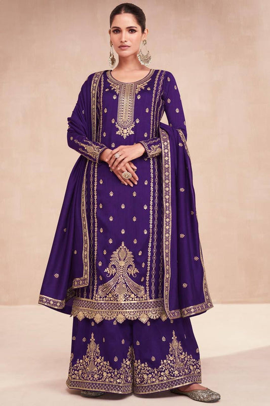 Purple Color Karachi Style Full Stiched Suit Set
