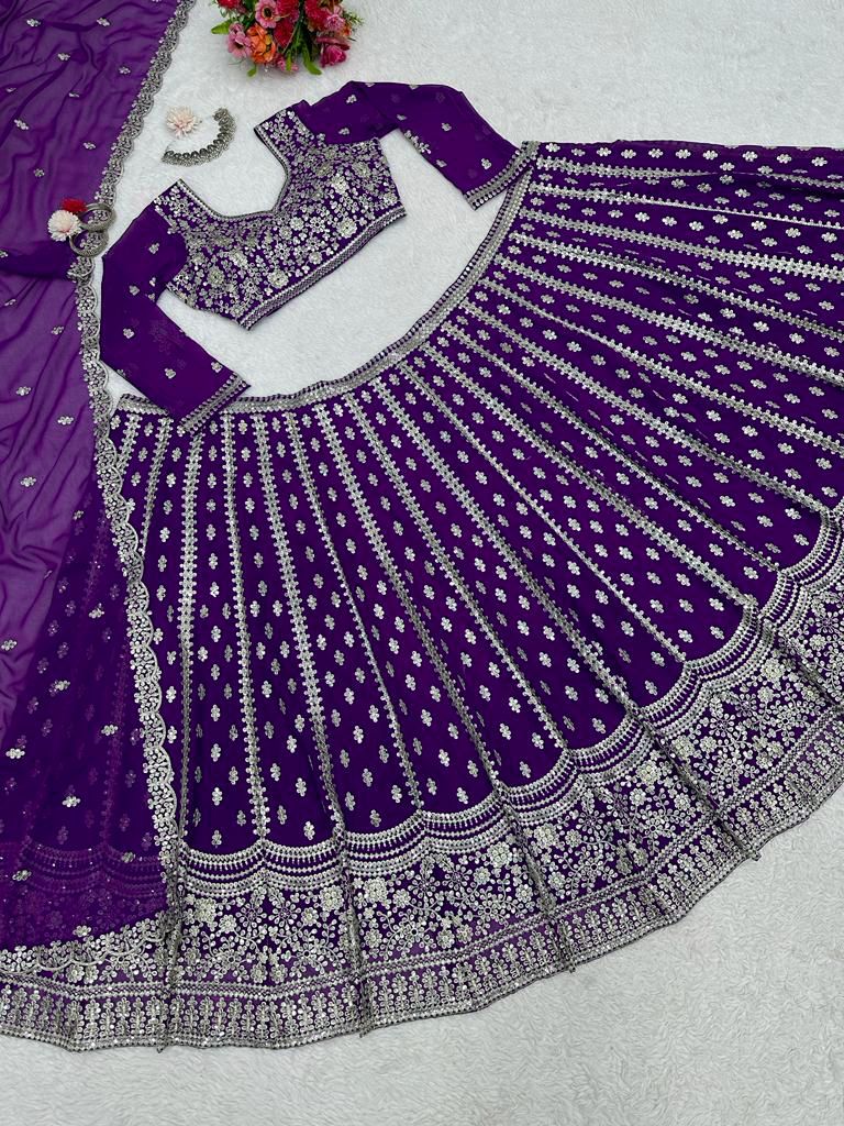 Purple Wedding Wear Semi Stitched Lehenga Choli