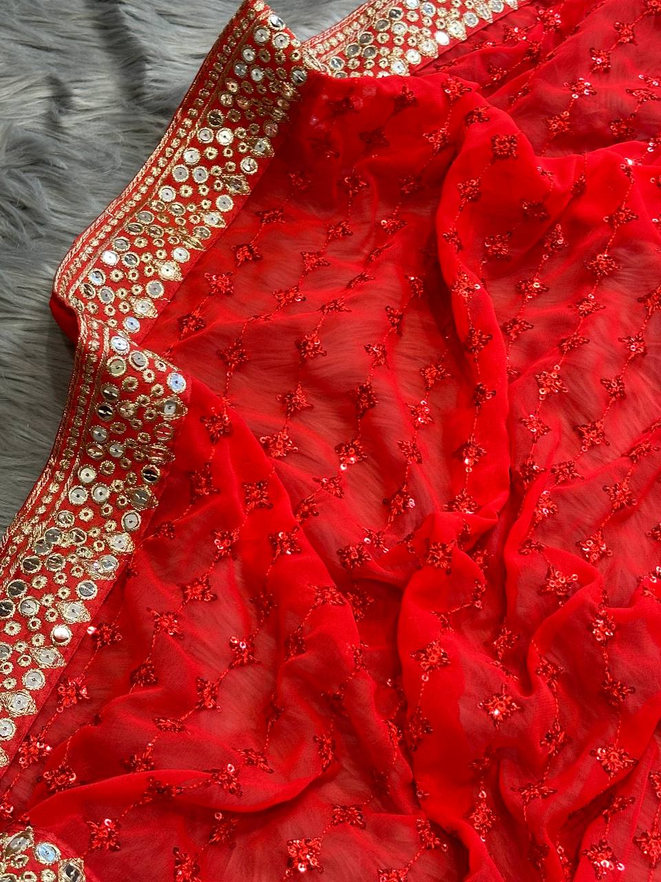 Red Color Georgette Heavy Border Work Saree