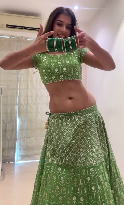 Green Color Georgette Heavy Sequence Work Lehenga Choli