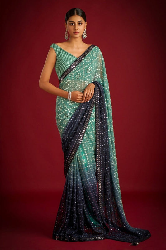 Wedding Wear Georgette Shaded Sequence n Embroidered Heavy Designer Sari