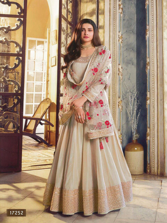Cream Dola Silk Salwar Suit For Women