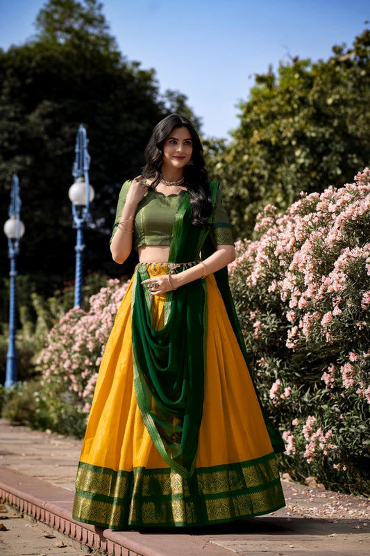 Traditional Wear Zari Silk  Half Saree Lehenga South Indian Style With Belt