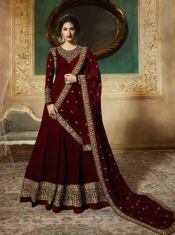 Wedding Wear Full Lenght Embroidary Work Semi Stiched Anarkali Gown