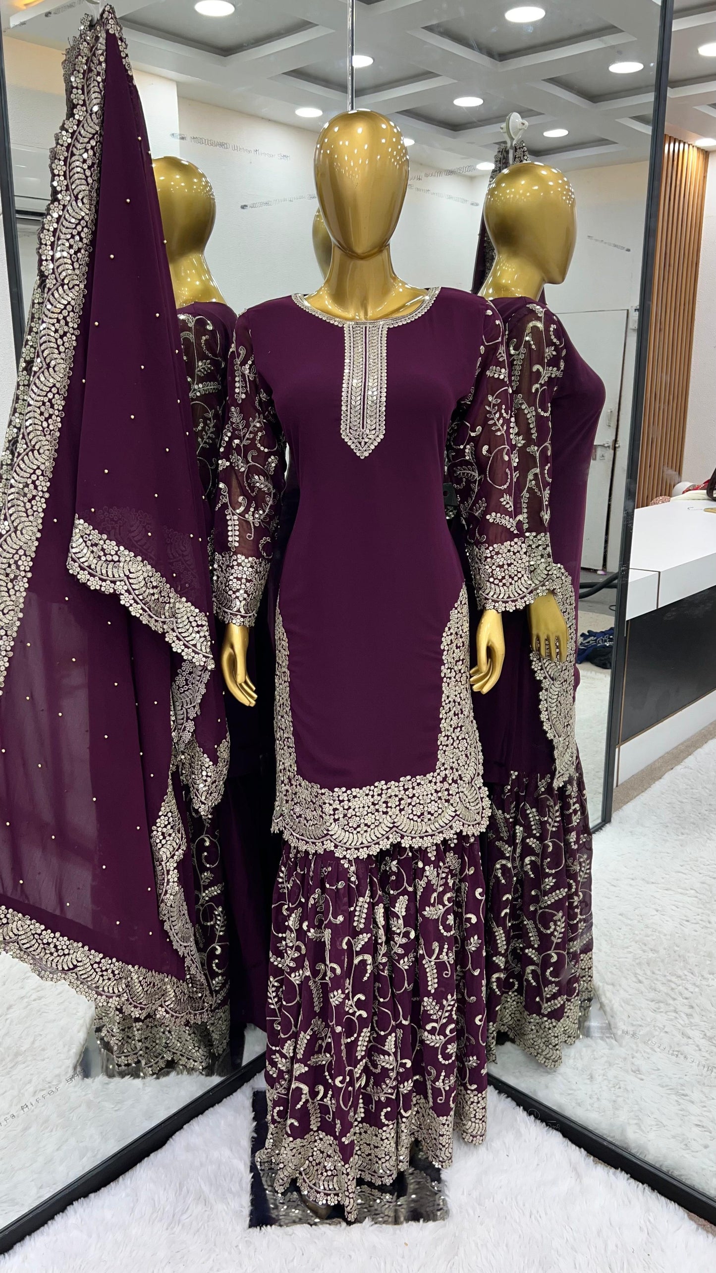 Designer Georgette Fabric Fully Stitched Gharara With Dupatta