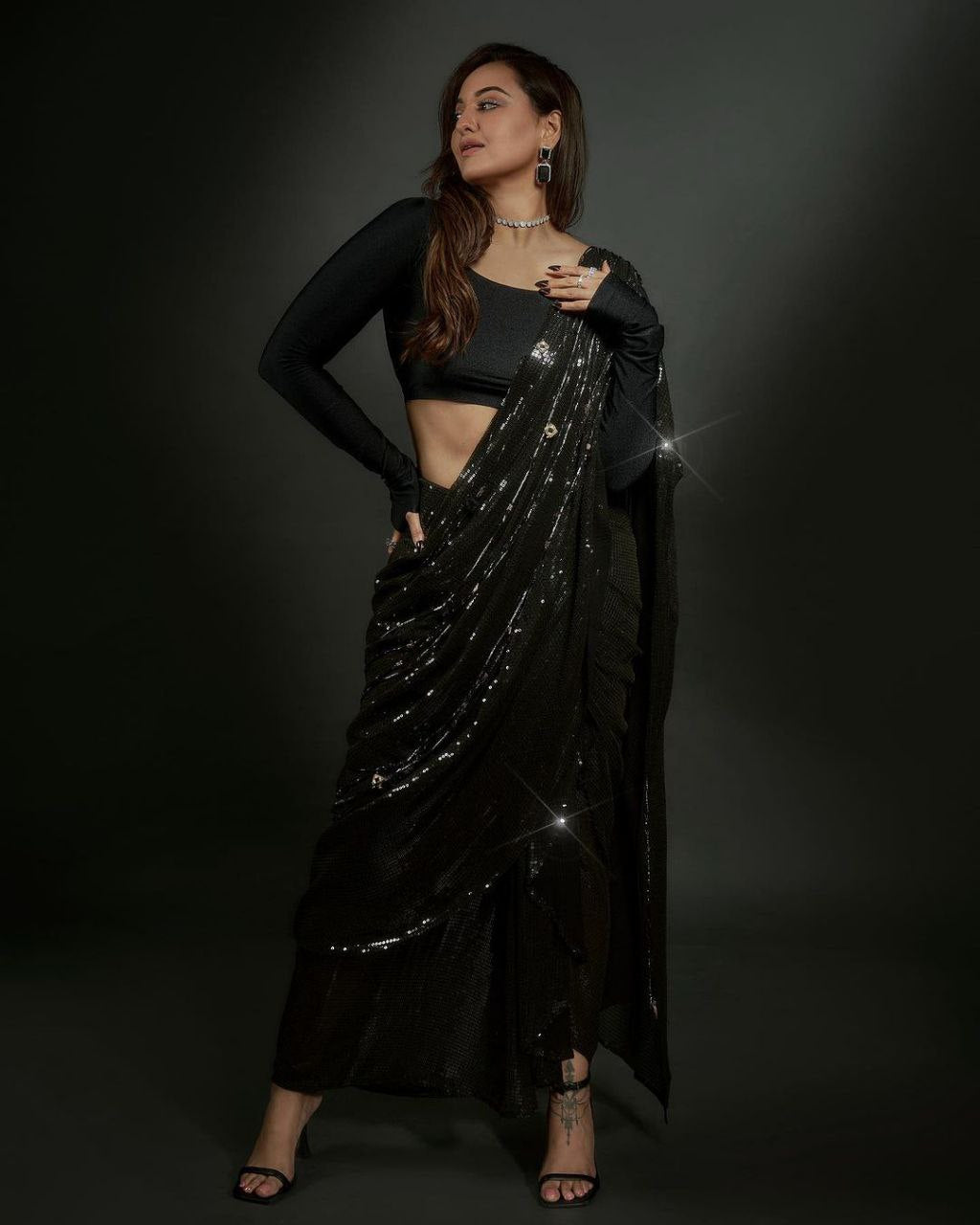 Sonakshi : Black Sequence Work Designer Saree