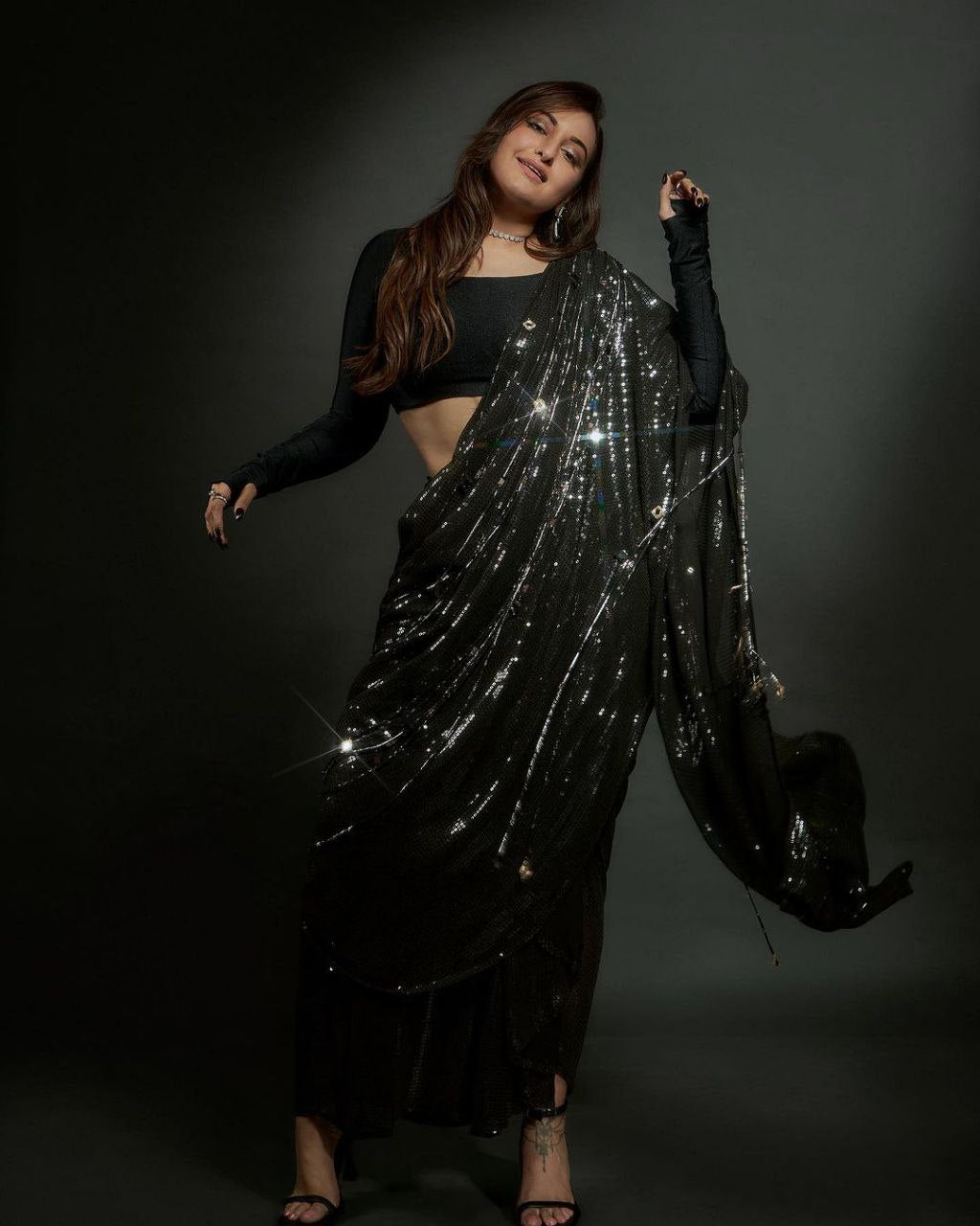 Sonakshi : Black Sequence Work Designer Saree