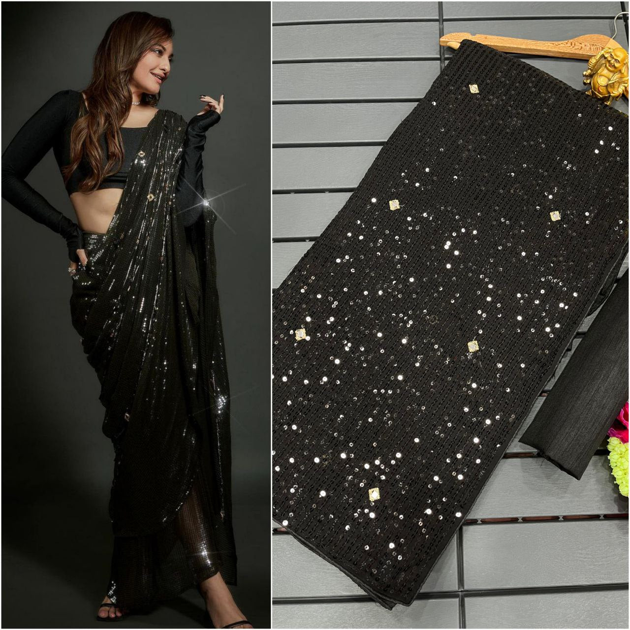 Sonakshi : Black Sequence Work Designer Saree