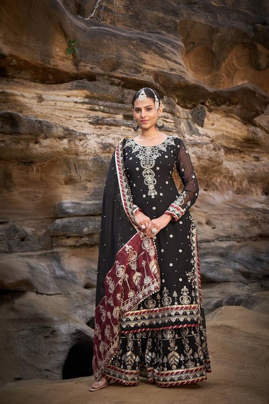 Wedding Wear Black Sharara Suit For Women