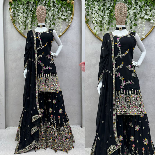 Black Ready to Wear Georgette Sharara Suit