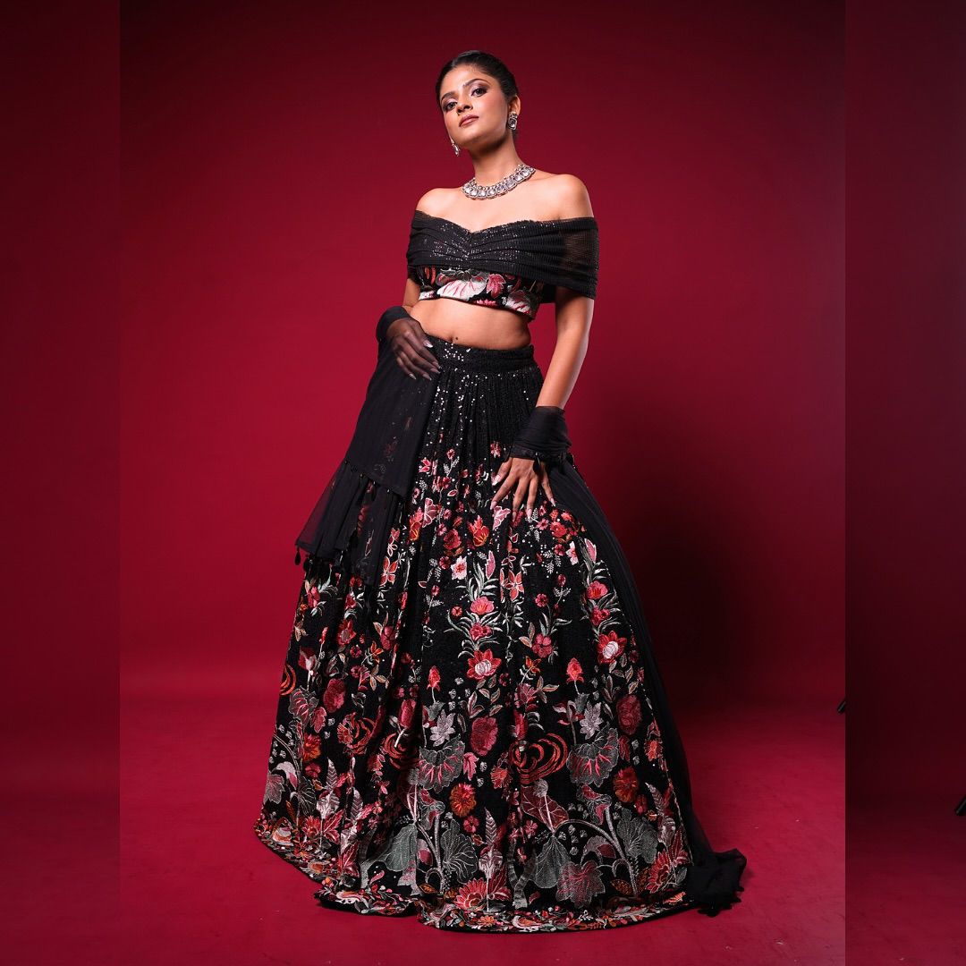 Black Georgette Multi Thread & Sequence Work Lehenga Choli