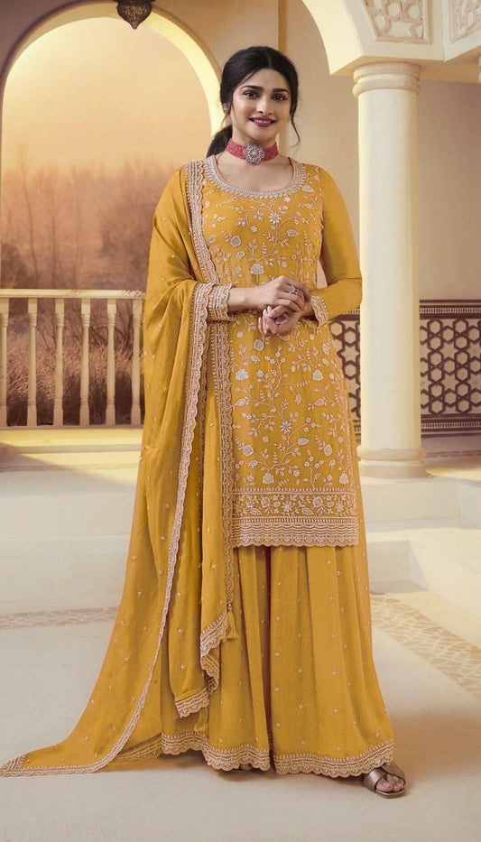 Wedding Wear Vichitra Bloming Silk Sequences Embroidery Work Suit