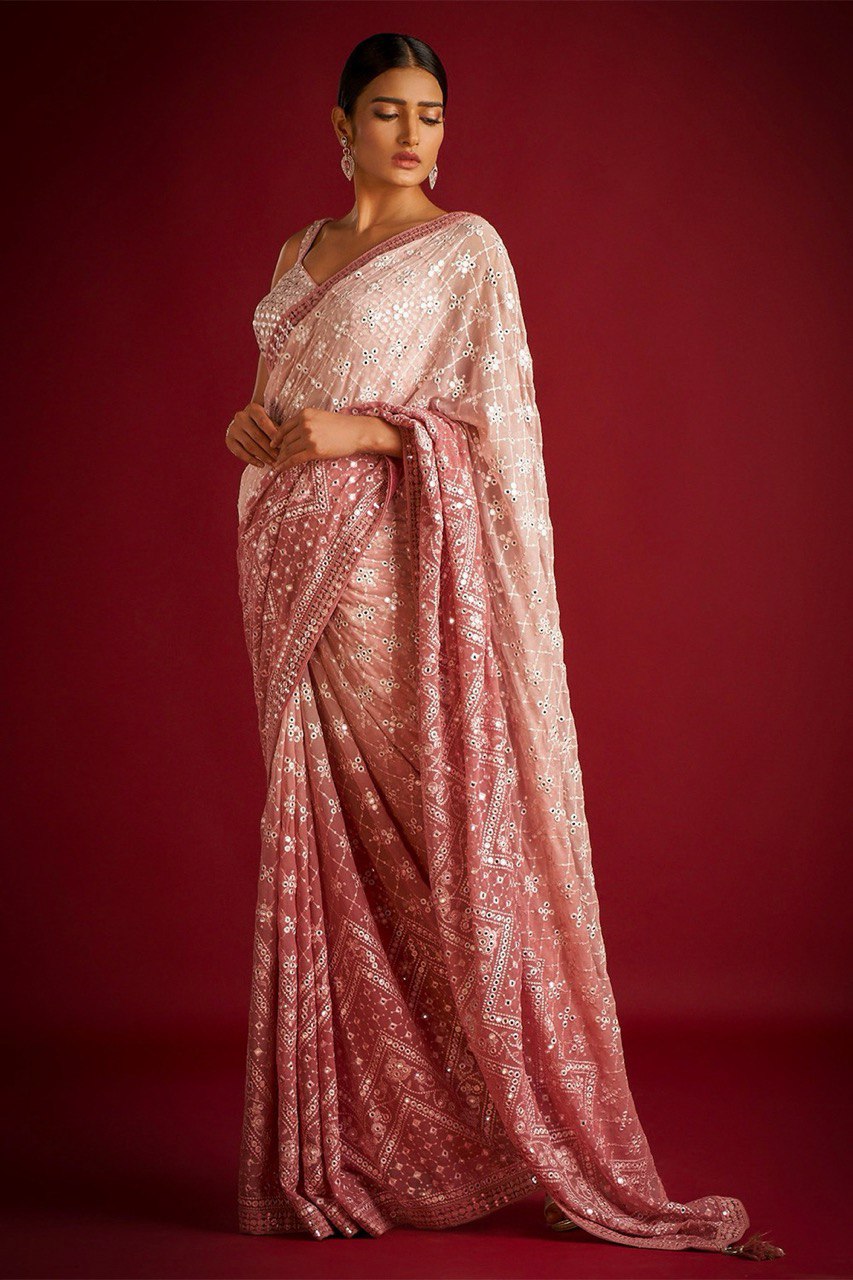 Wedding Wear Pure Georgette Heavy Embroidered Saree