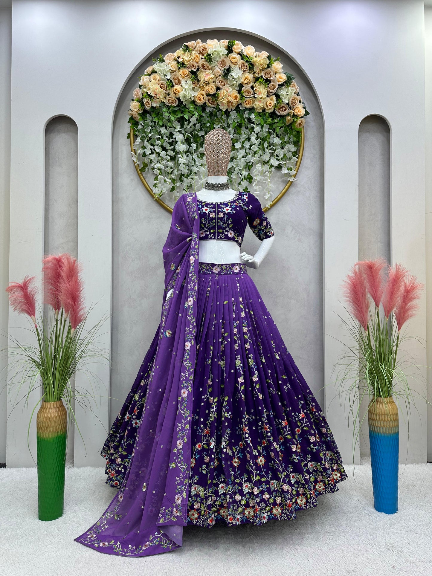 Heavy Thread Embroidered Work Purple Lehenga Choli