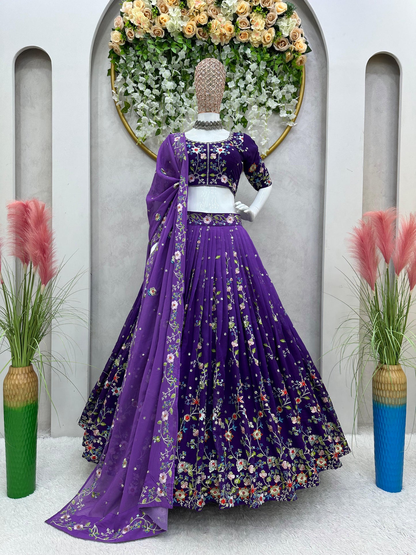 Heavy Thread Embroidered Work Purple Lehenga Choli