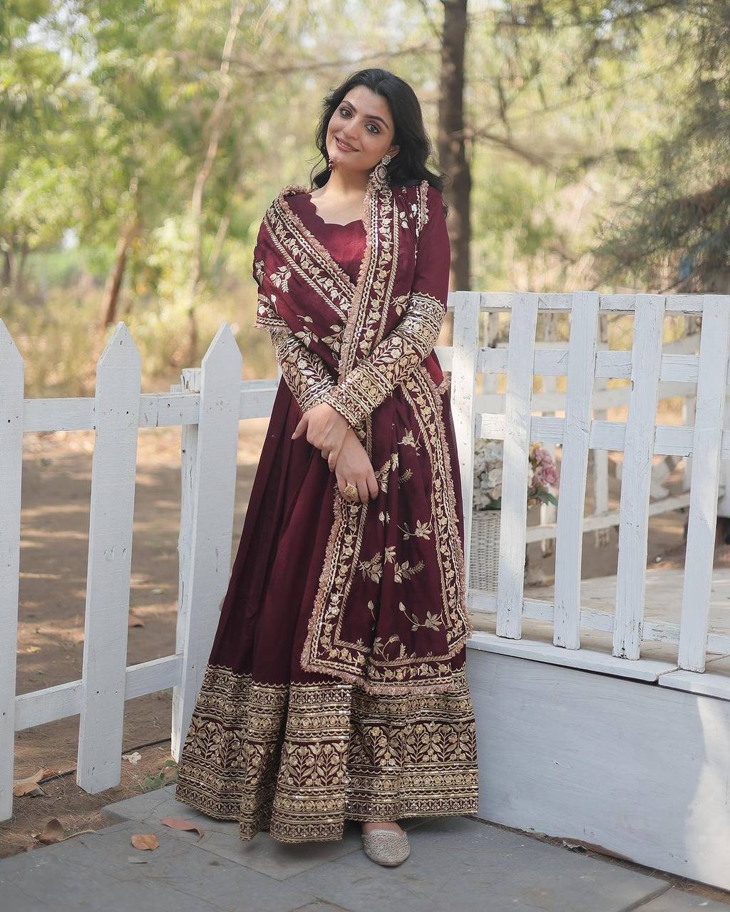 Maroon Color Georgette Heavy Long Stitched Gown