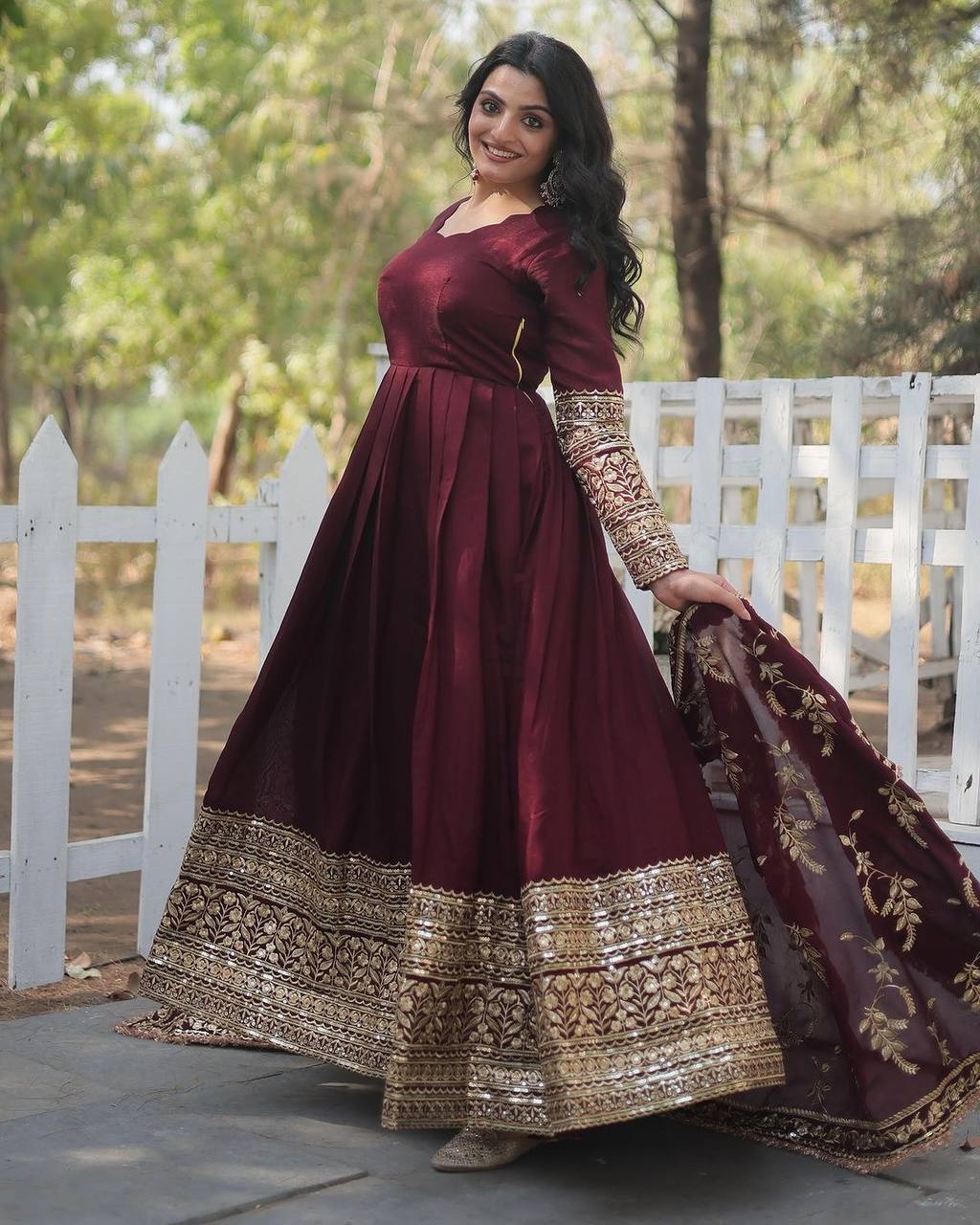 Maroon Color Georgette Heavy Long Stitched Gown