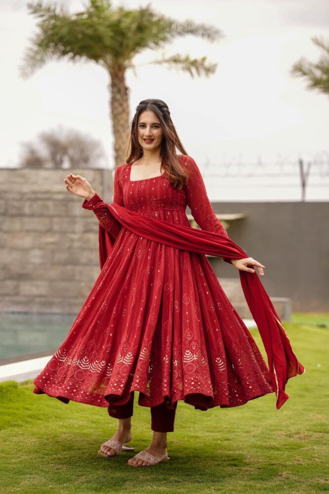 Red Color Georgette Full Stitched Salwar Suit