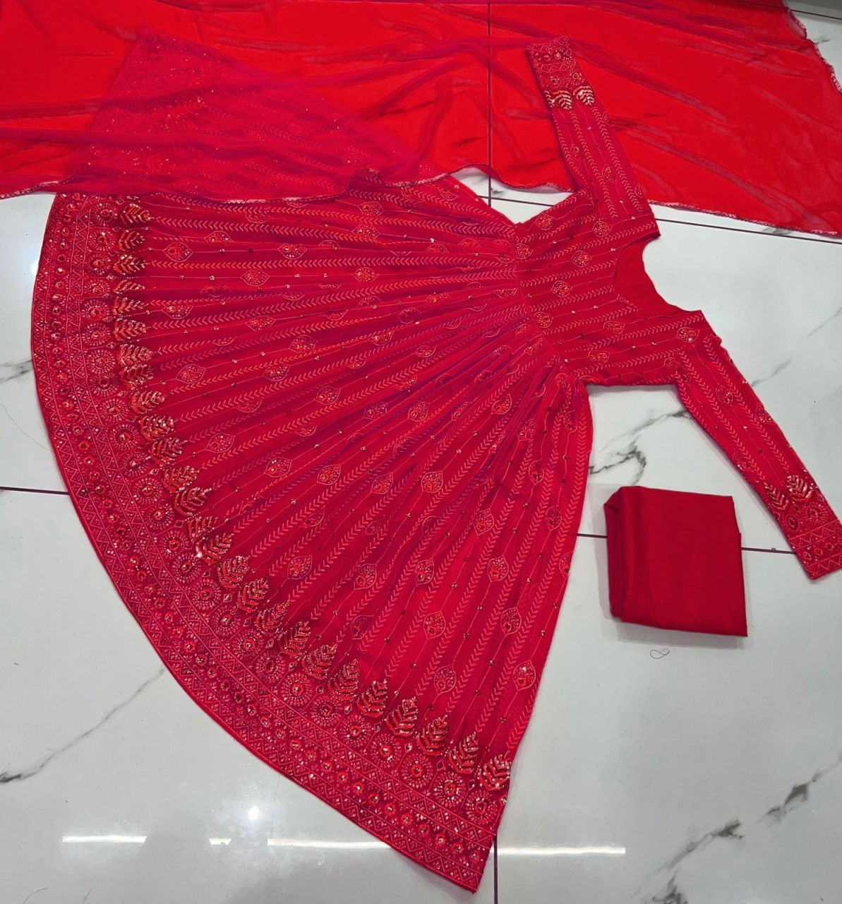 Red Color Georgette Full Stitched Salwar Suit