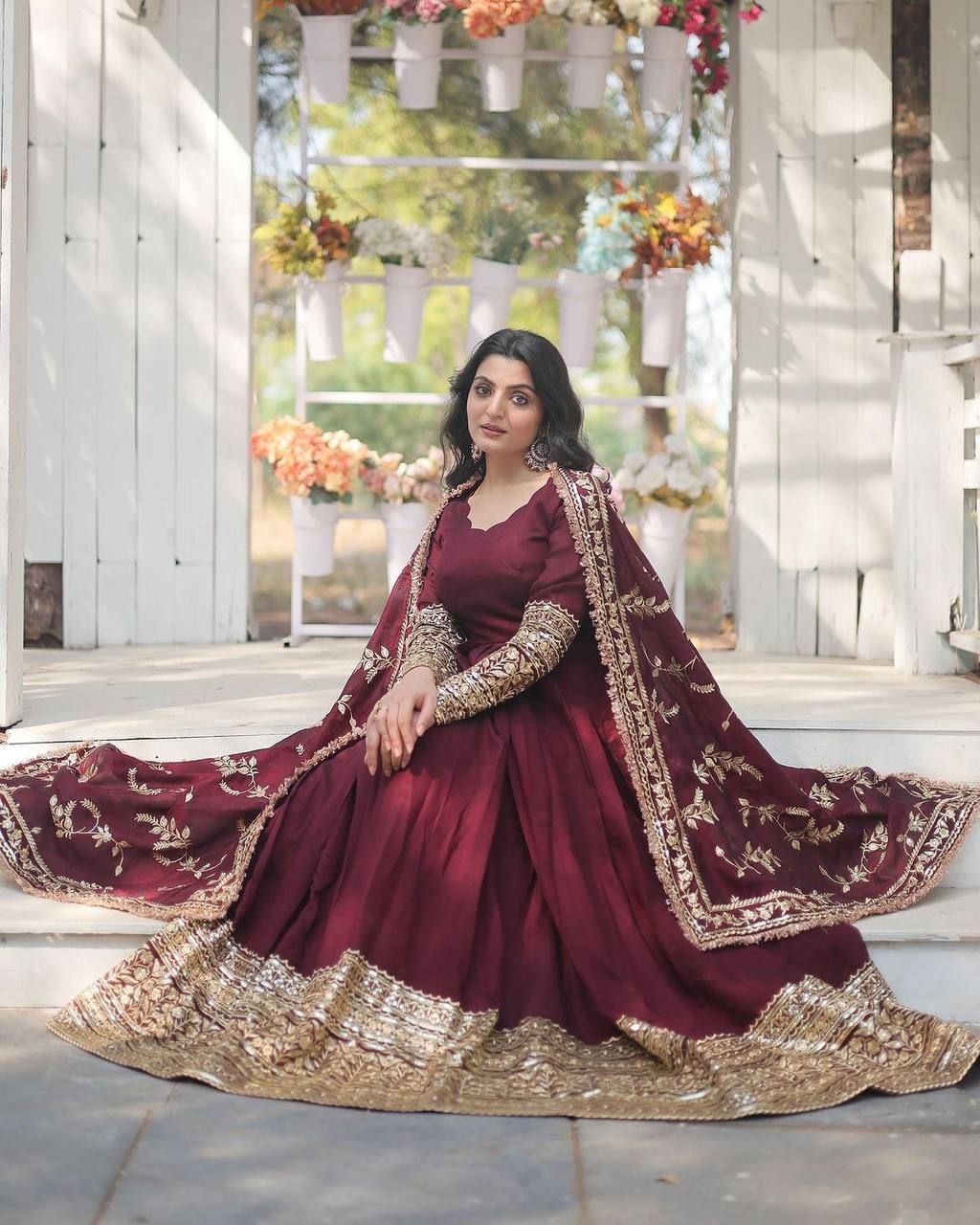 Maroon Color Georgette Heavy Long Stitched Gown