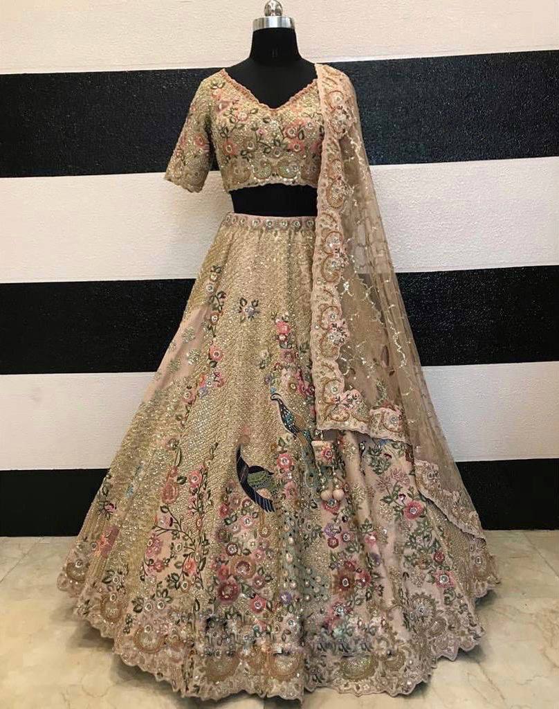 Wedding Wear Satin Silk Heavy Embroidered Semi Stitched Lehenga Choli