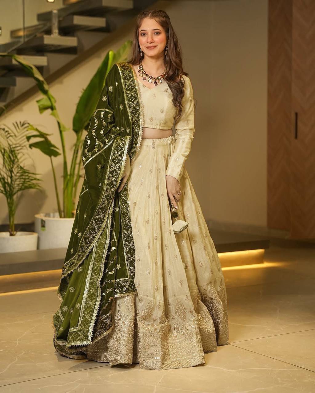 Party Wear Silk Lehenga Choli with Heavy Work Velvet Dupatta