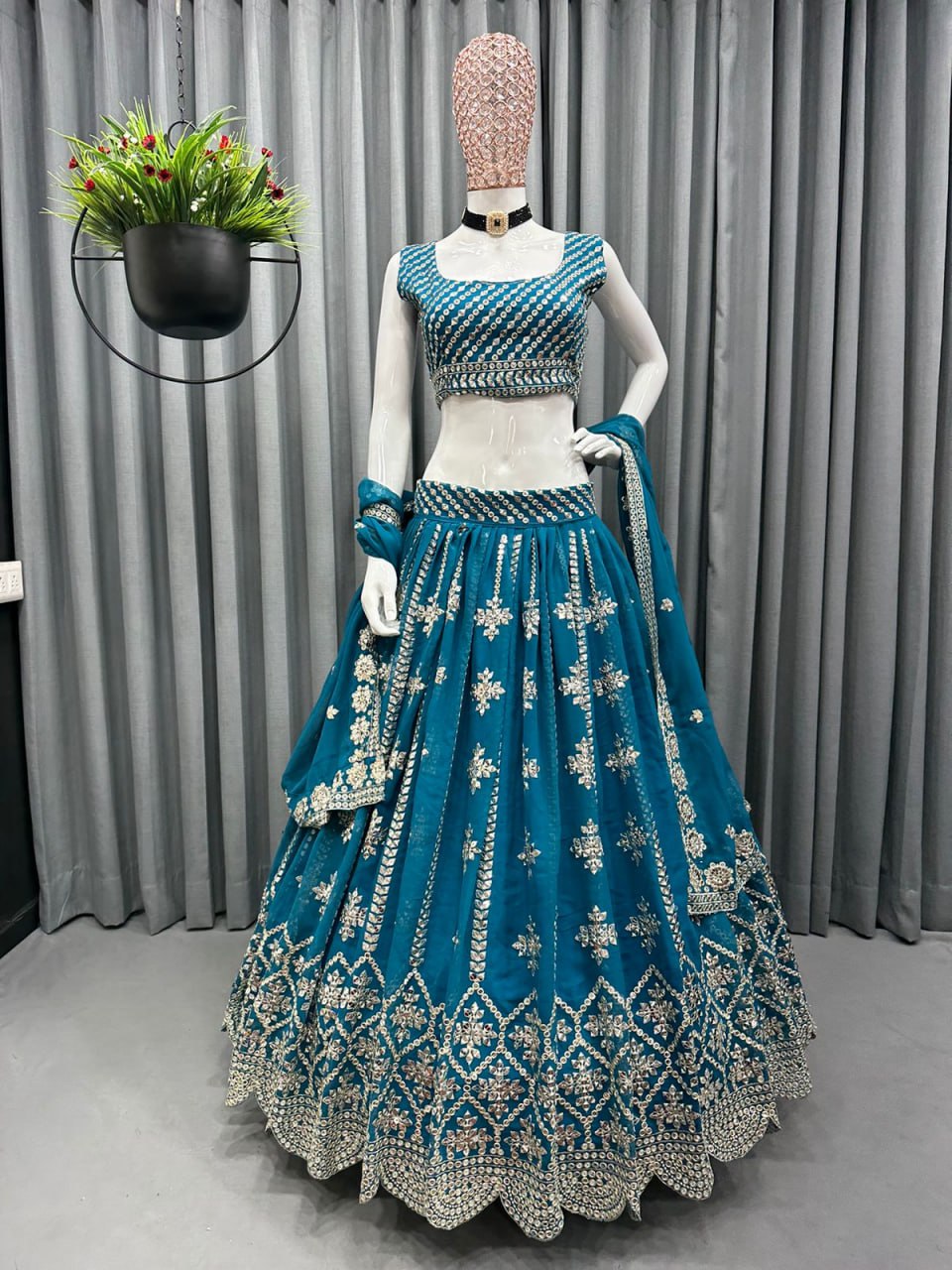 Rama Color Embroidered Wedding Wear Lehenga Choli