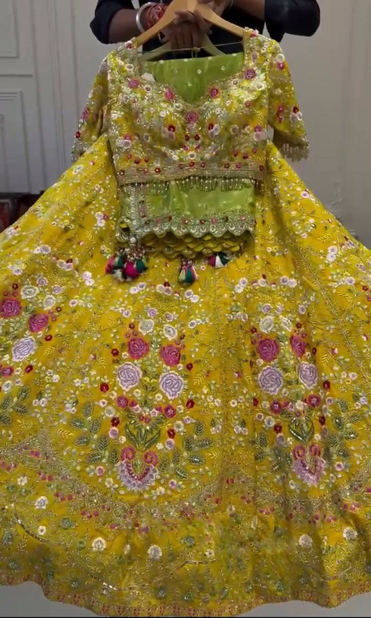 Yellow Georgette Heavy Embroidered Work Lehenga Choli