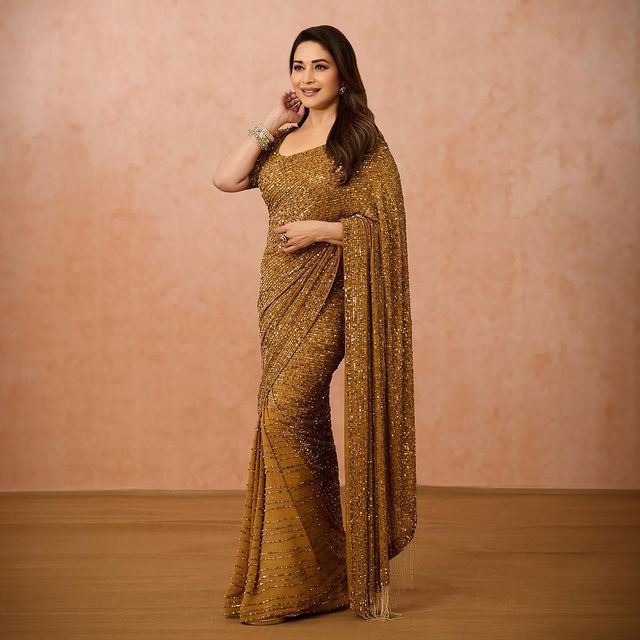 Awesome Rust Color Georgette Sequence Work Designer Saree with Blouse