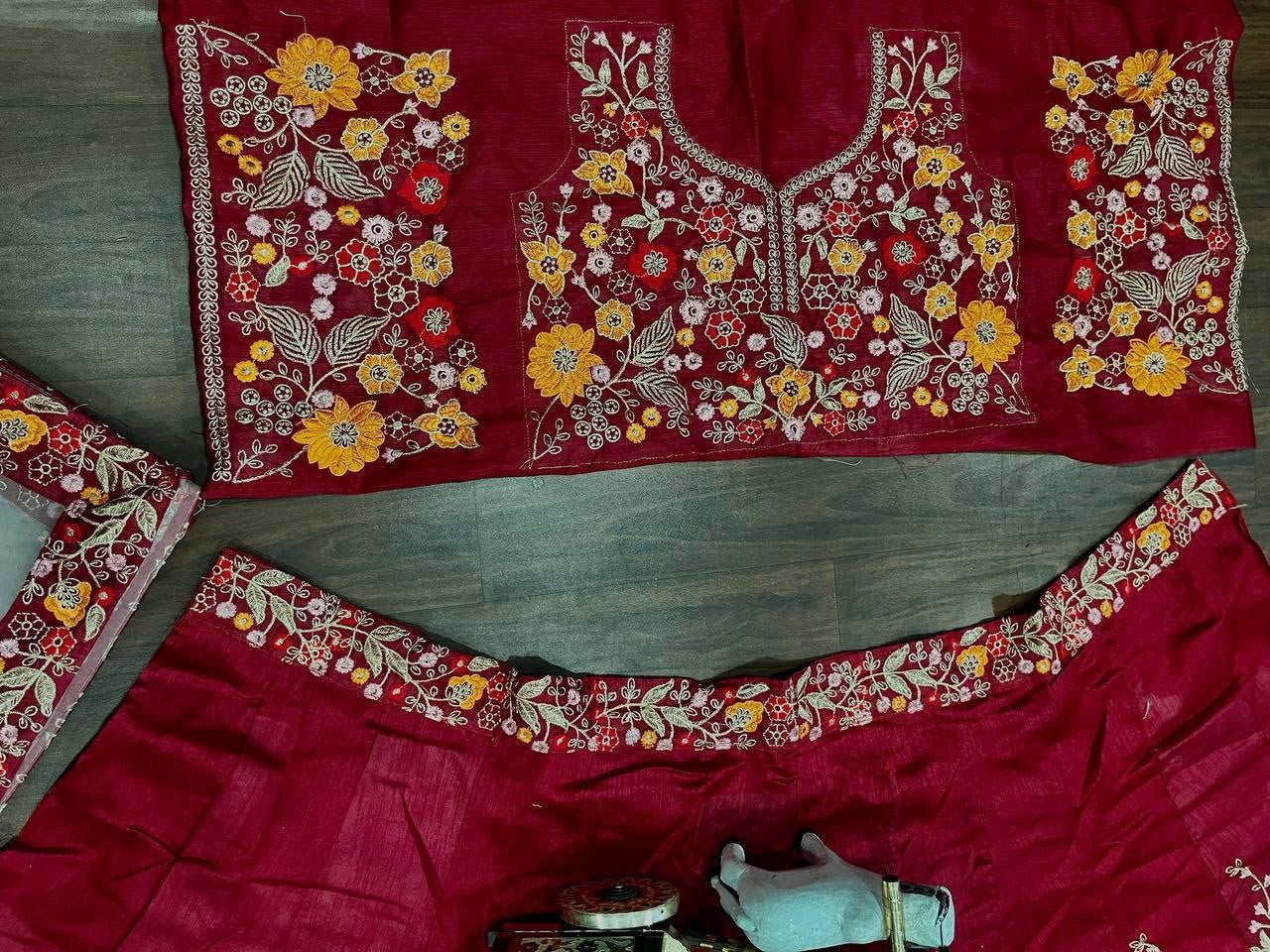 Maroon Silk Embroidered Lehenga Choli