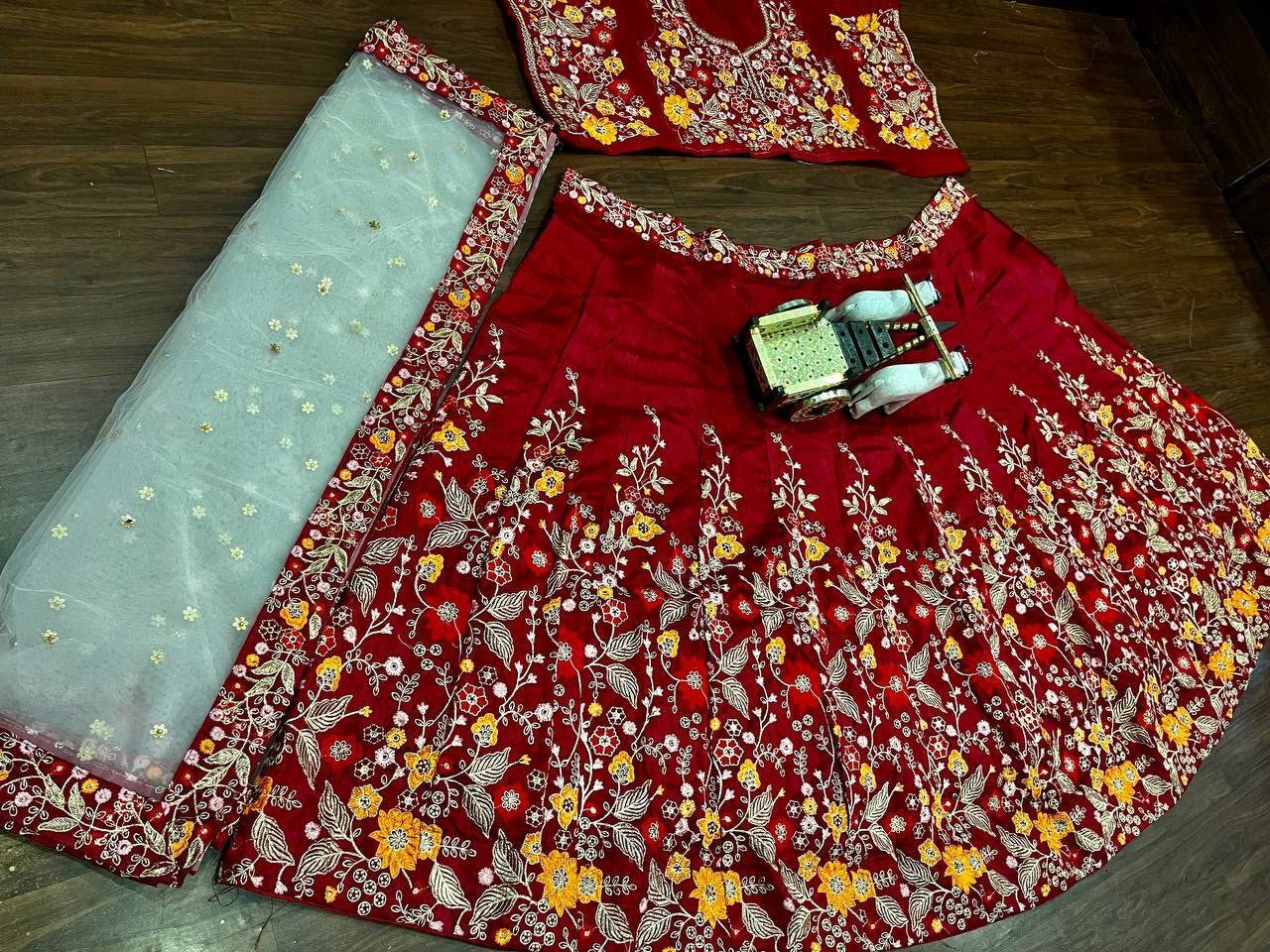 Maroon Silk Embroidered Lehenga Choli