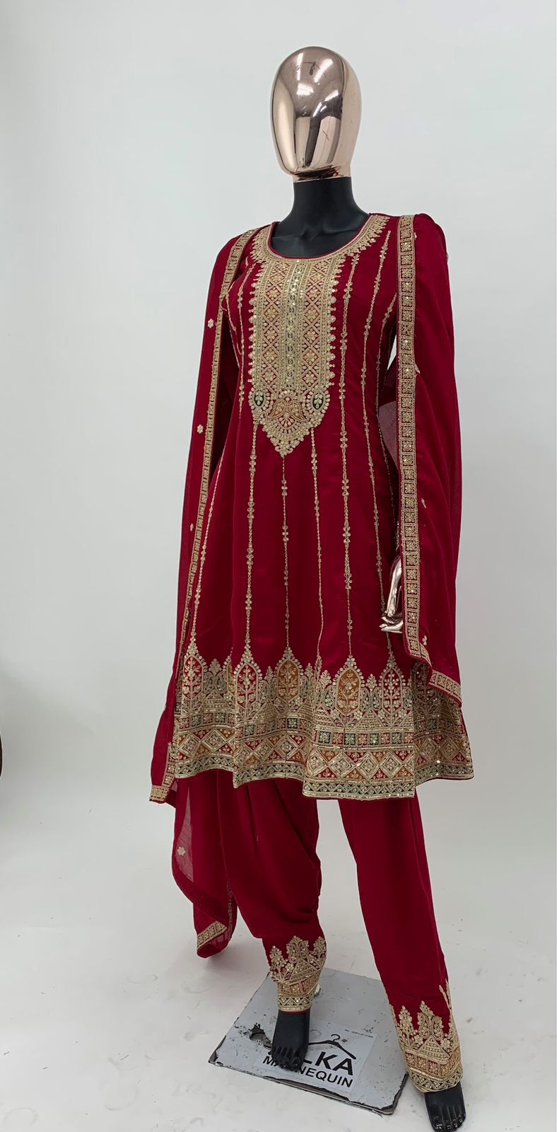 Party Wear Maroon Silk Full Stitched Suit