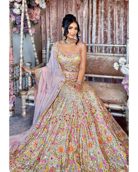 Wedding Wear Multi Color Georgette Lehenga Choli